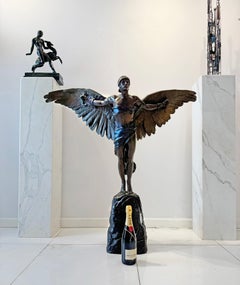 Muscular Man Nude Bronze with Wings Icarus, Signed G. Colin and stamped 5888