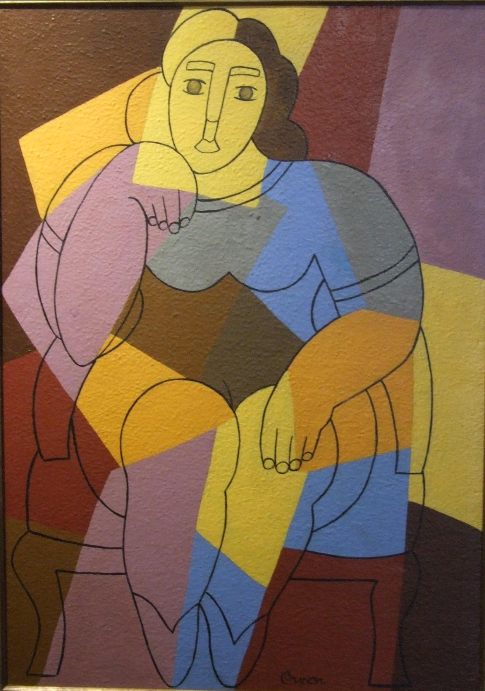 Sitting woman - Acrylic , 65x92 cm. framed - Painting by Georges Connan