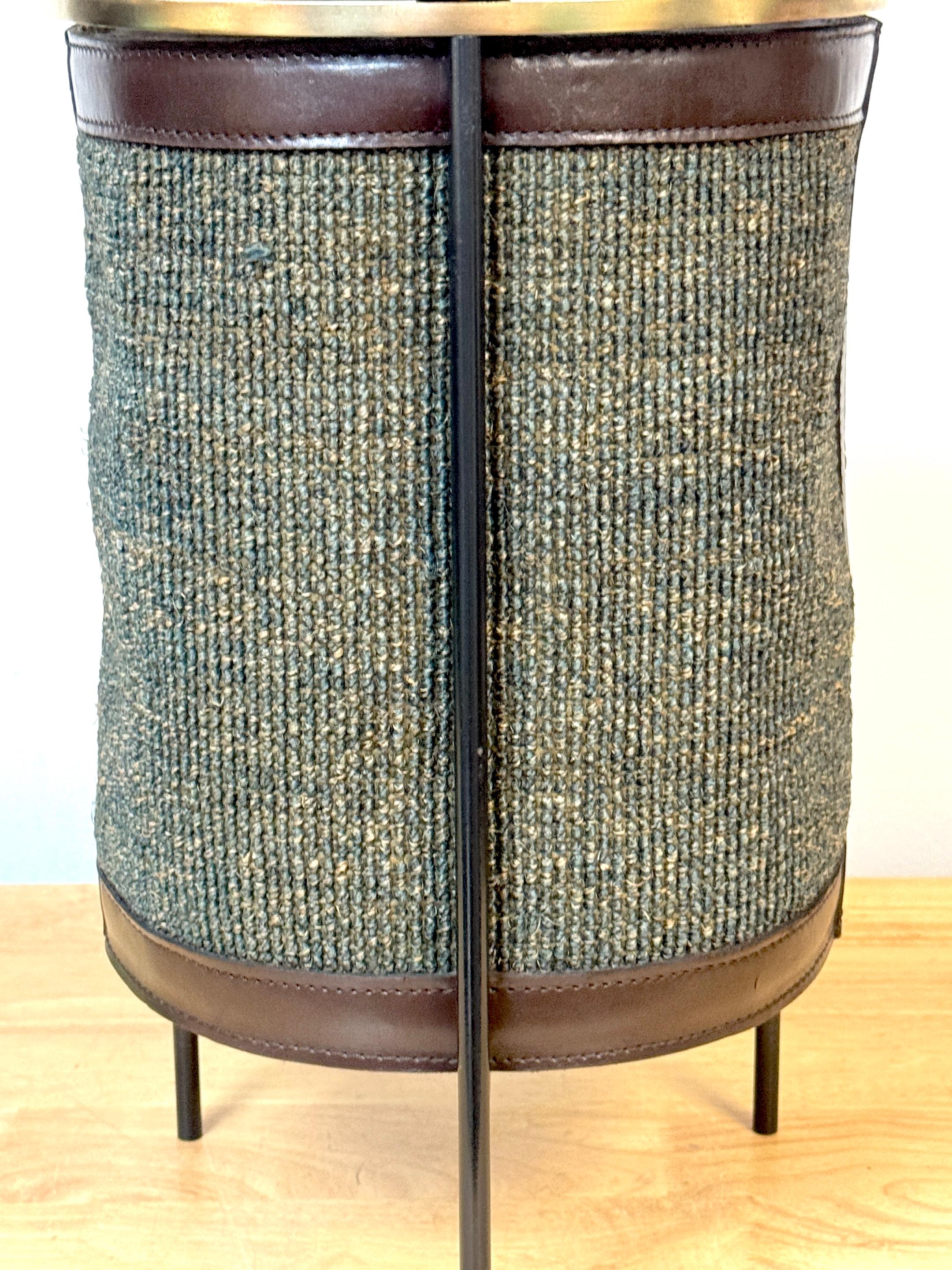 Panier/sac à déchets en cuir et tissu Georges Coslin, Italie, années 1960 en vente 1