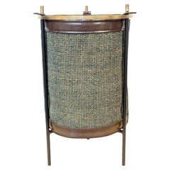 Georges Coslin Leather & Fabric Wastepaper Basket/ Trashcan, Italy 1960s