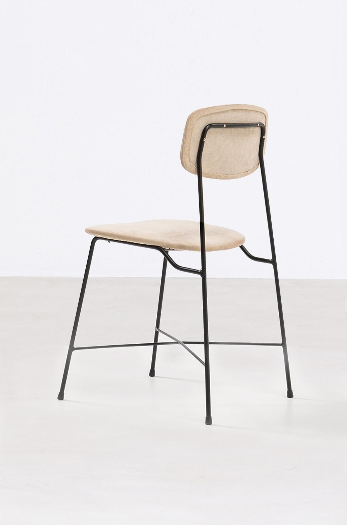 Mid-Century Modern Georges Coslin's rare set of ten chairs in iron and fabric upholstery. For Sale