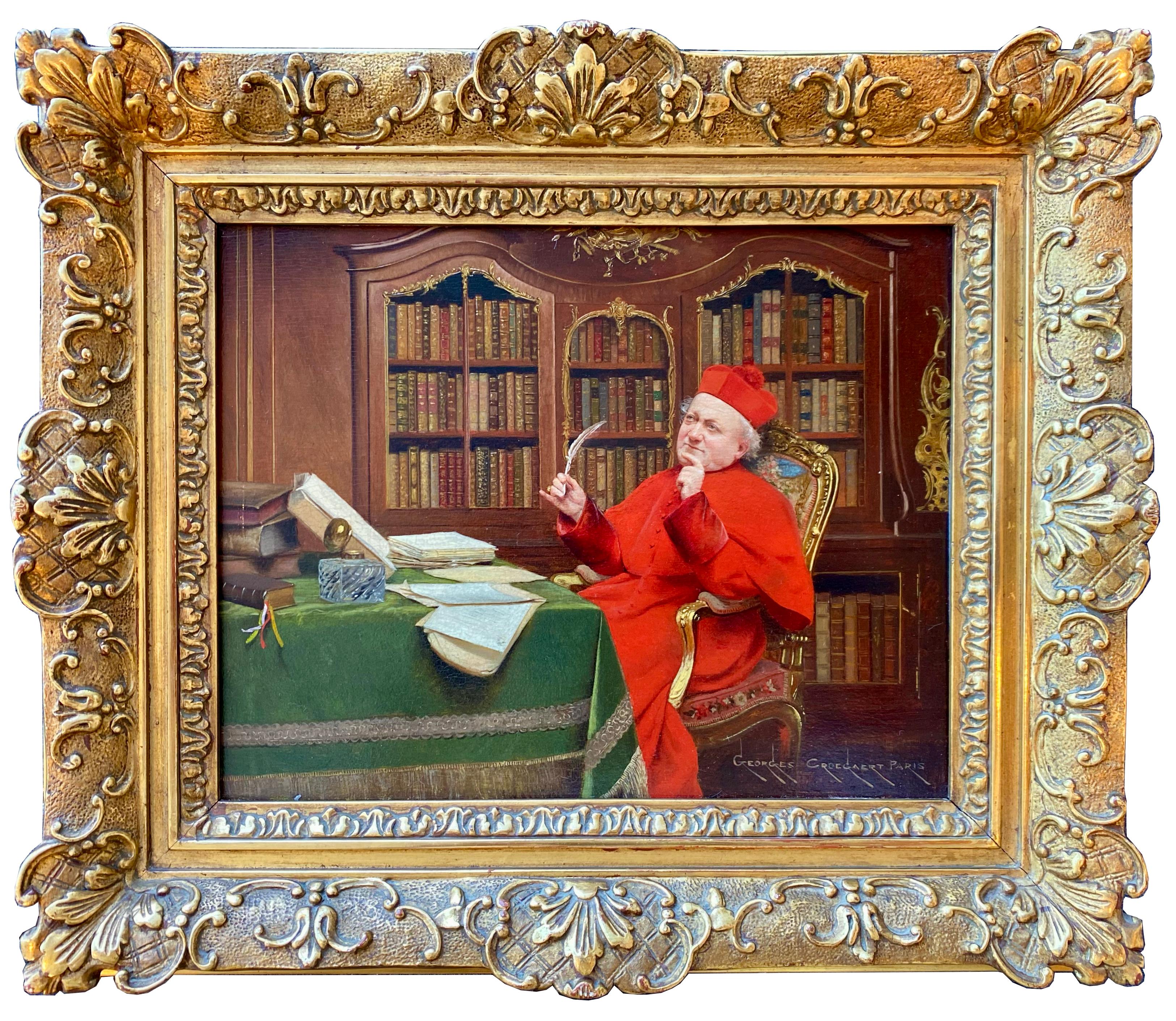 'Cardinal in His Though' by Georges Croegaert ( Antwerp 1848 - 1923 Paris )