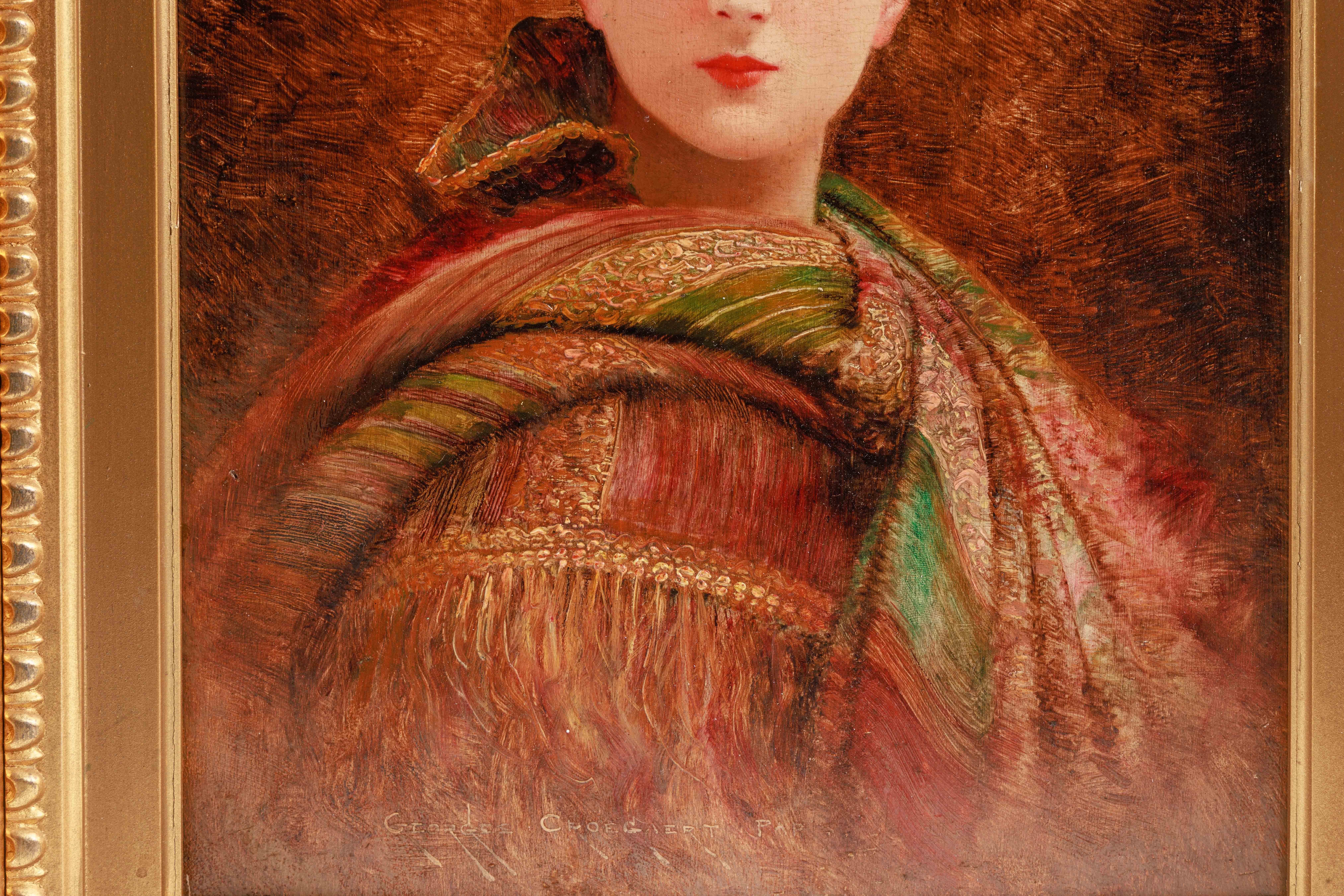 Georges Croegaert (Belgium 1848–1923), A Portrait of A Young Orientalist Woman, 19th century.

Oil on panel, beautiful quality, Signed lower left.

Board:  12.5