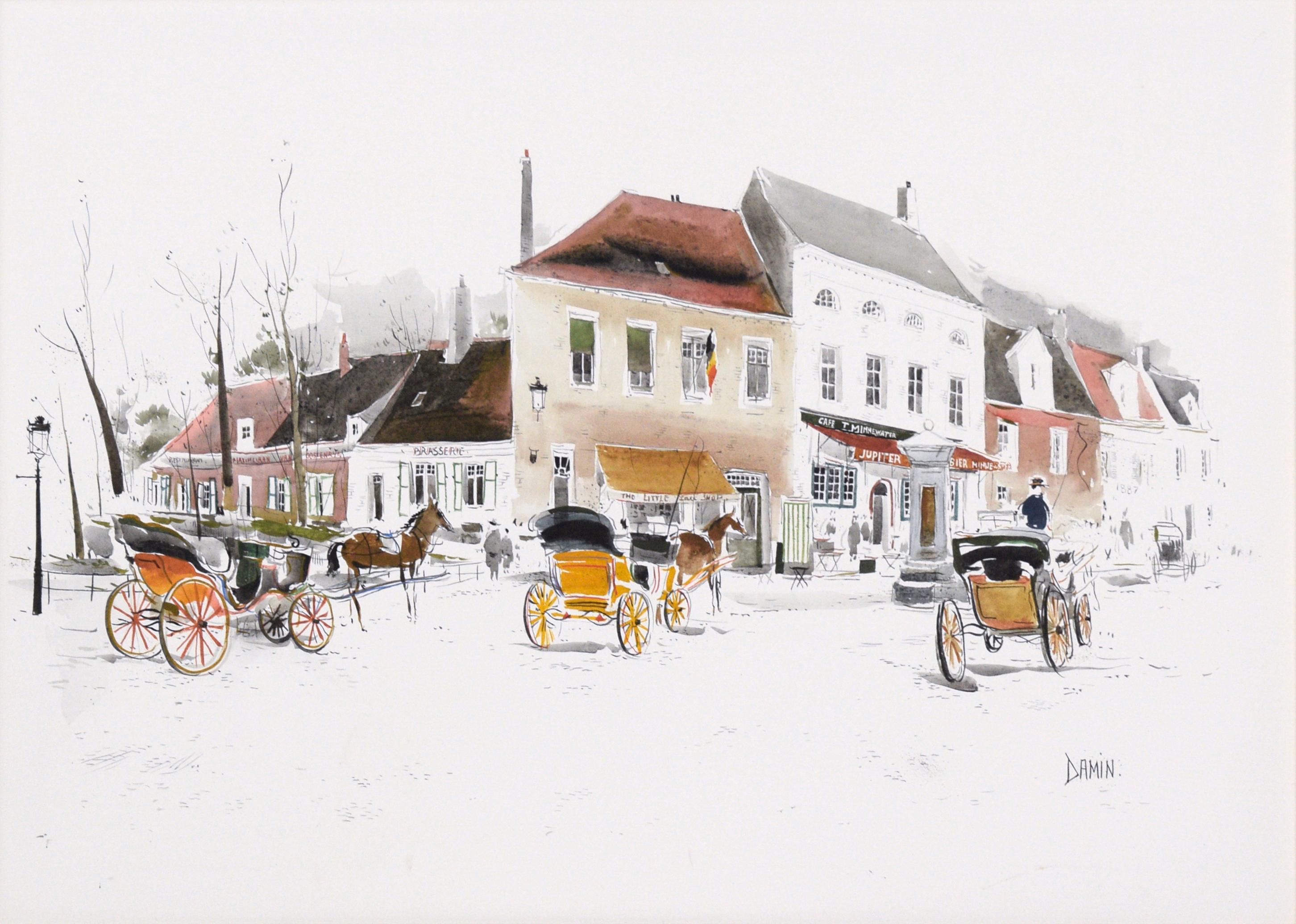 L'Entree du Beguinage, Bruges - Town Landscape by Georges Damin - Painting by Georges Damin 
