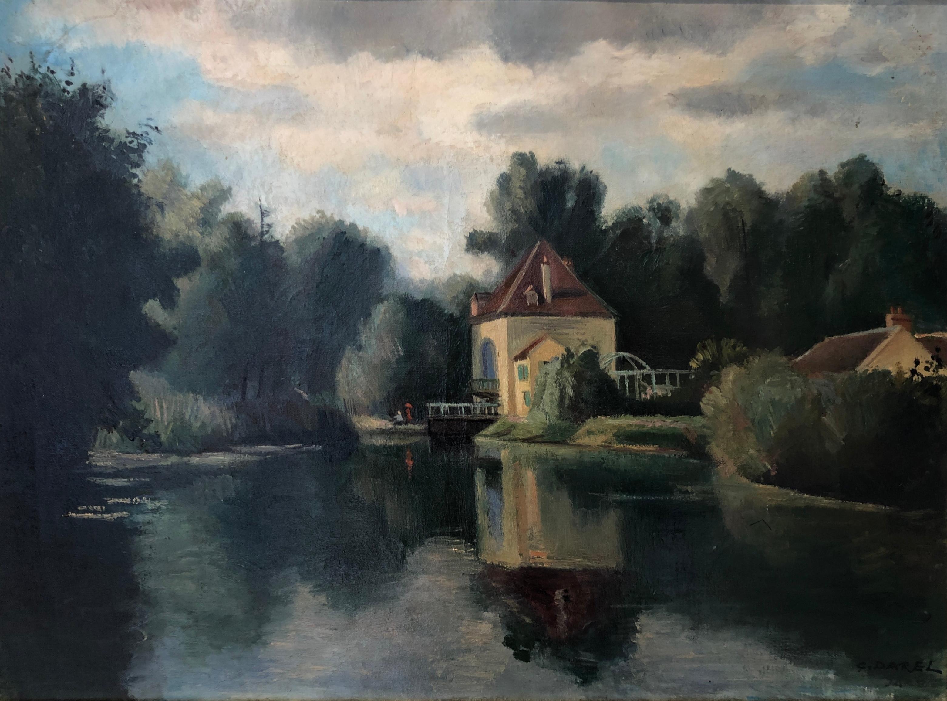 Georges Darel Landscape Painting - Animated landscape on the banks of the Seine