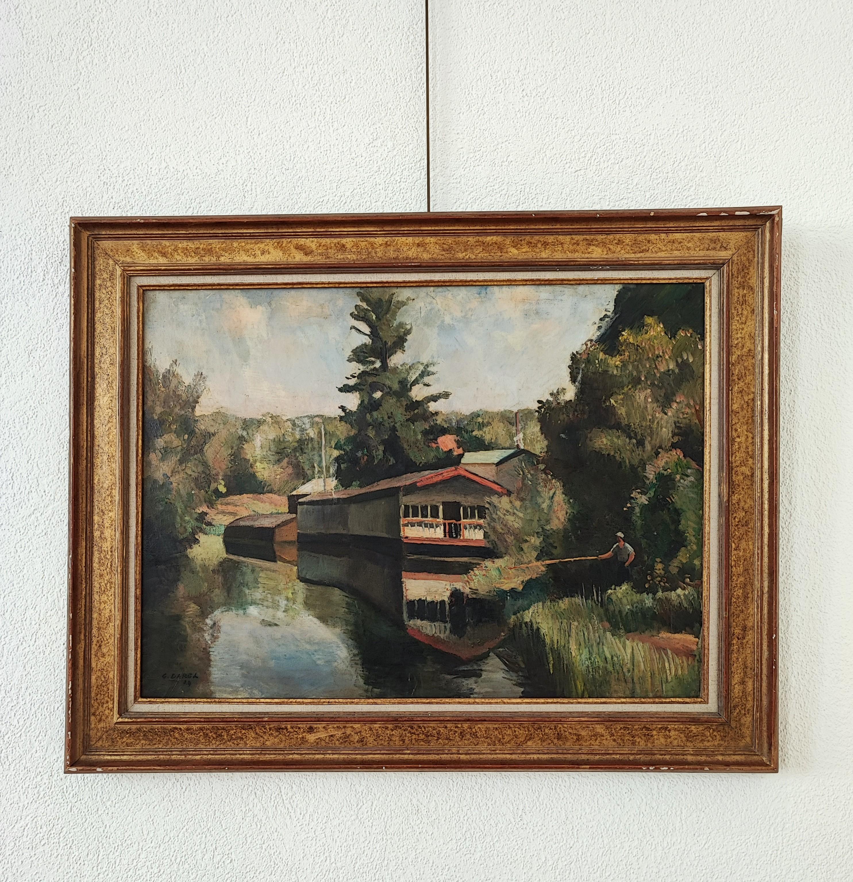 Fisherman on the banks of the Arve - Painting by Georges Darel