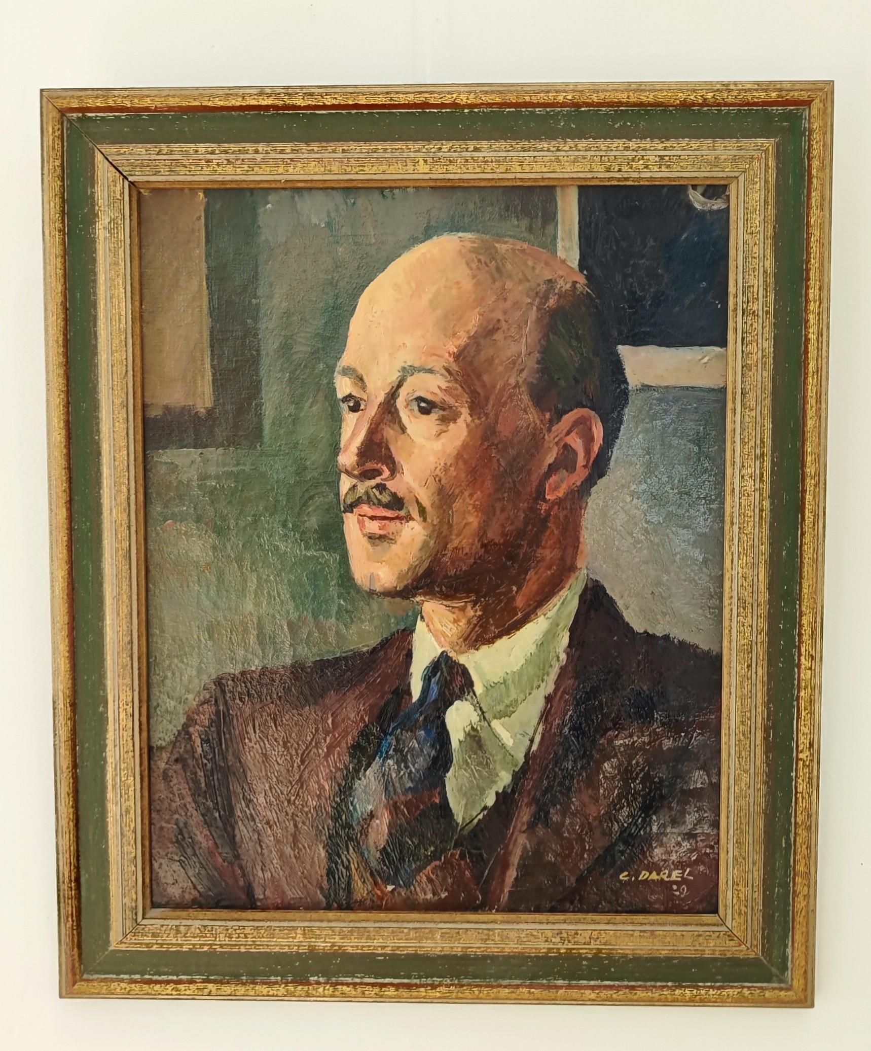 Portrait of a man with a mustache - Painting by Georges Darel