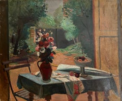 Umbrella, bouquet and fruit bowl