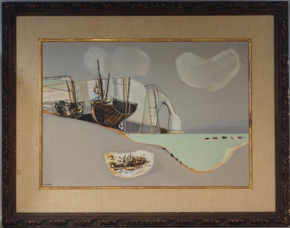 Etretat (Sailboats Along the Coast) Cubist - Painting by Georges Dayez