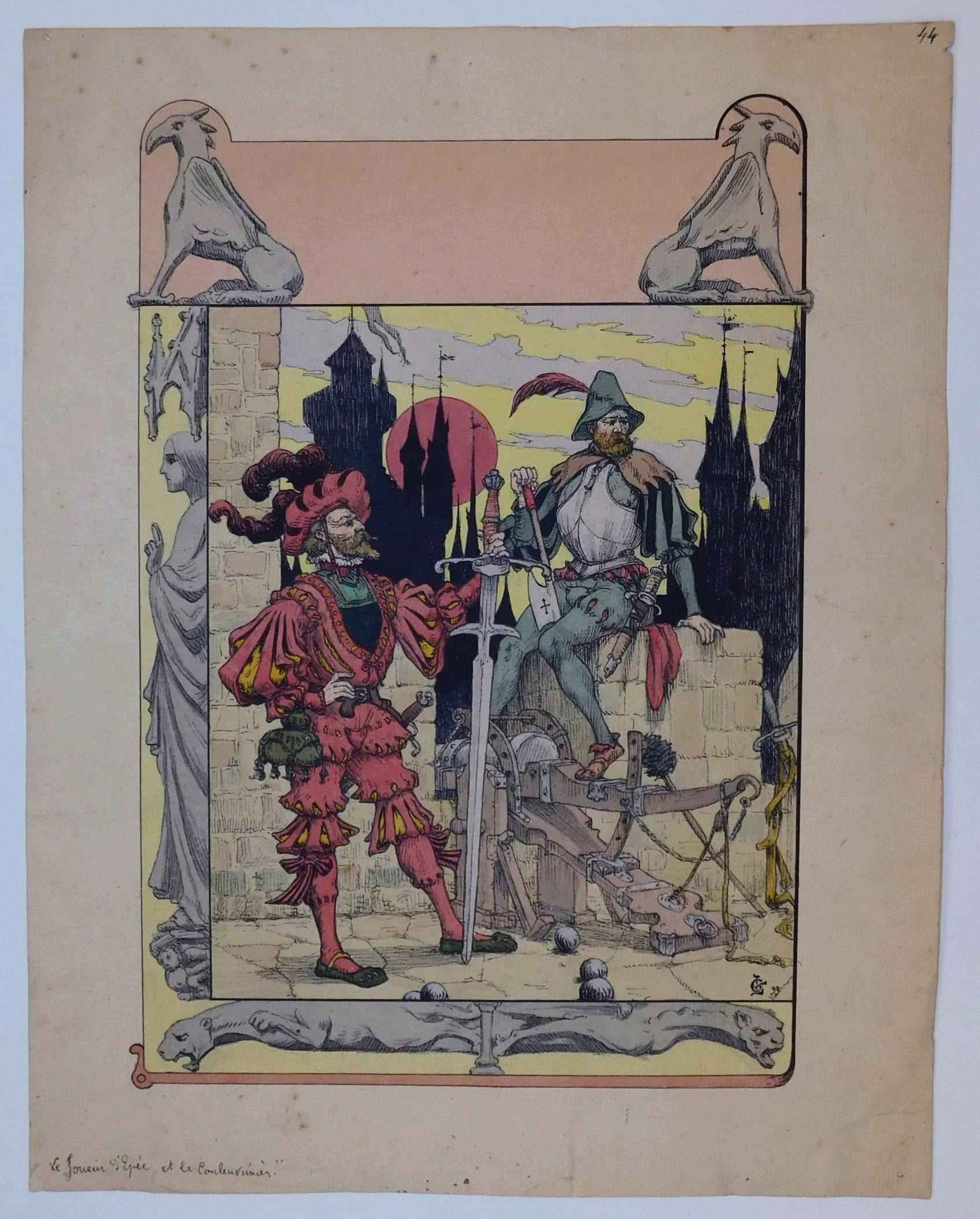 Georges De Feure French Painter and Illustrator Watercolor, 1899 The Swordsman  For Sale 2