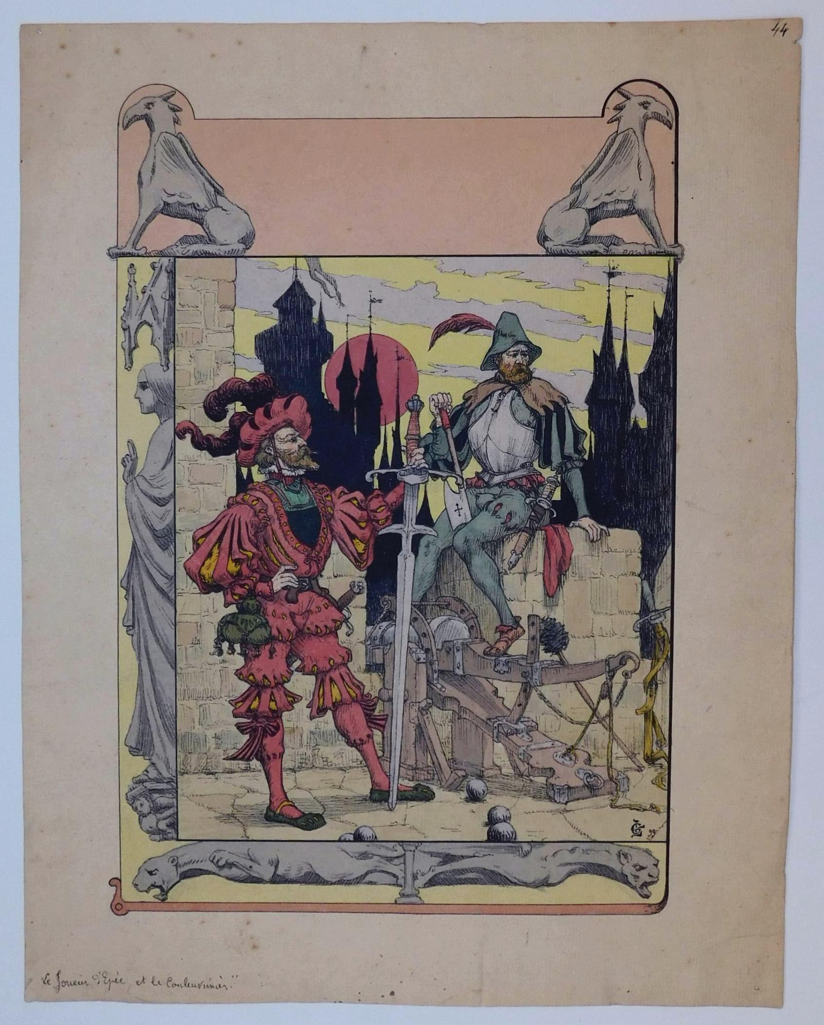 Georges De Feure Pittore e illustratore francese Acquerello, 1899 Lo spadaccino in vendita 6