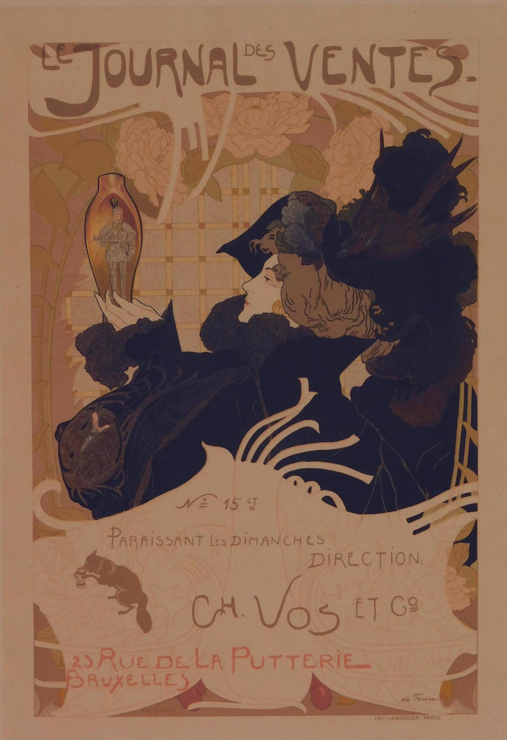 Georges deFeure Jugendstil-Farblithographie, Journal des Ventes – Print von Georges De Feure