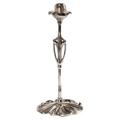 Georges de Feure, Silvered Bronze Art Nouveau Candlestick, France, circa 1900