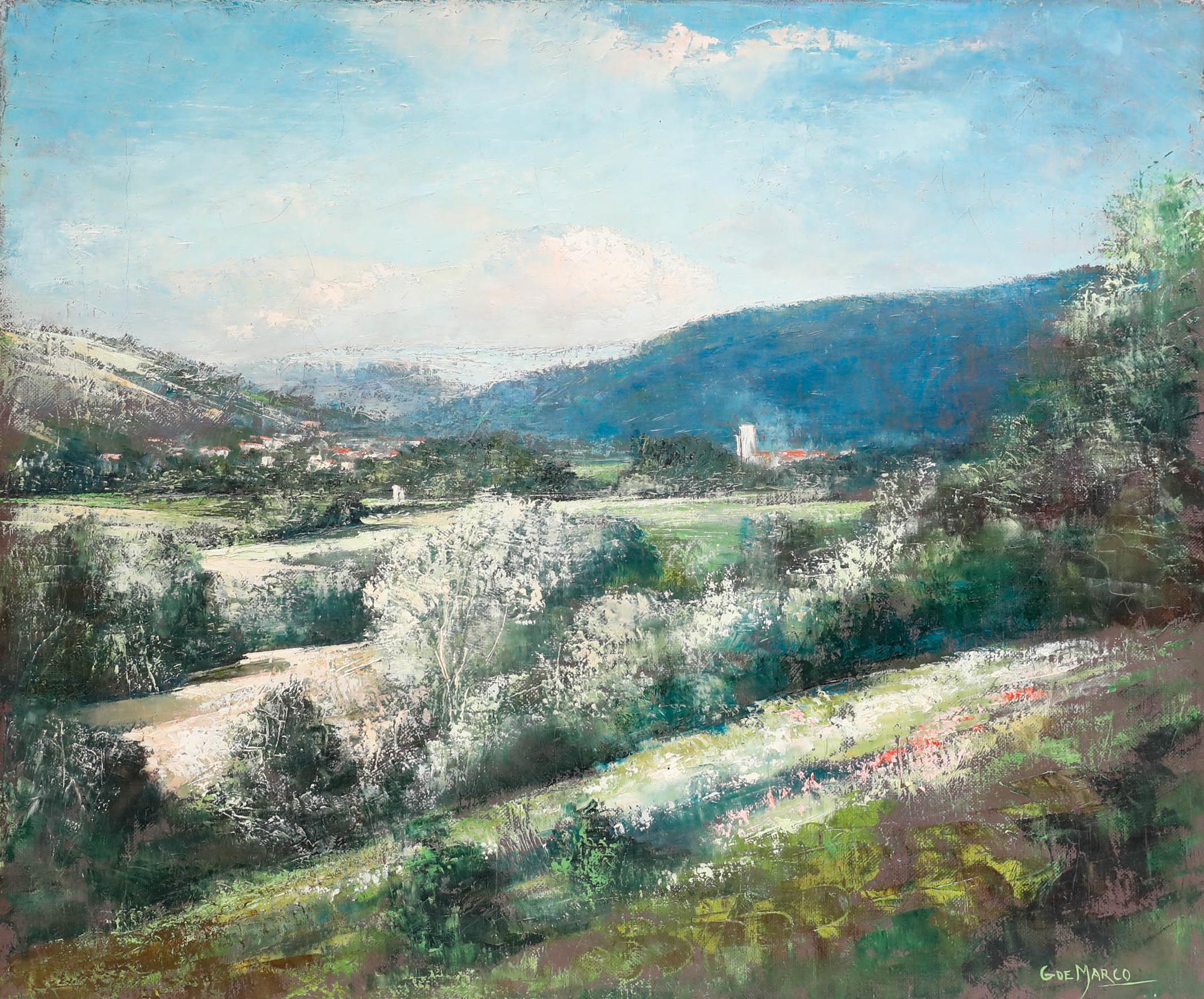 Georges De Marco (1906-1990) - 20. Jahrhundert Öl, Dorf im Tal – Painting von Georges de Marco