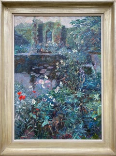 Georges De Sloovere, 1873 - 1970, Ruines dans le jardin des fleurs, peinture à l'huile 