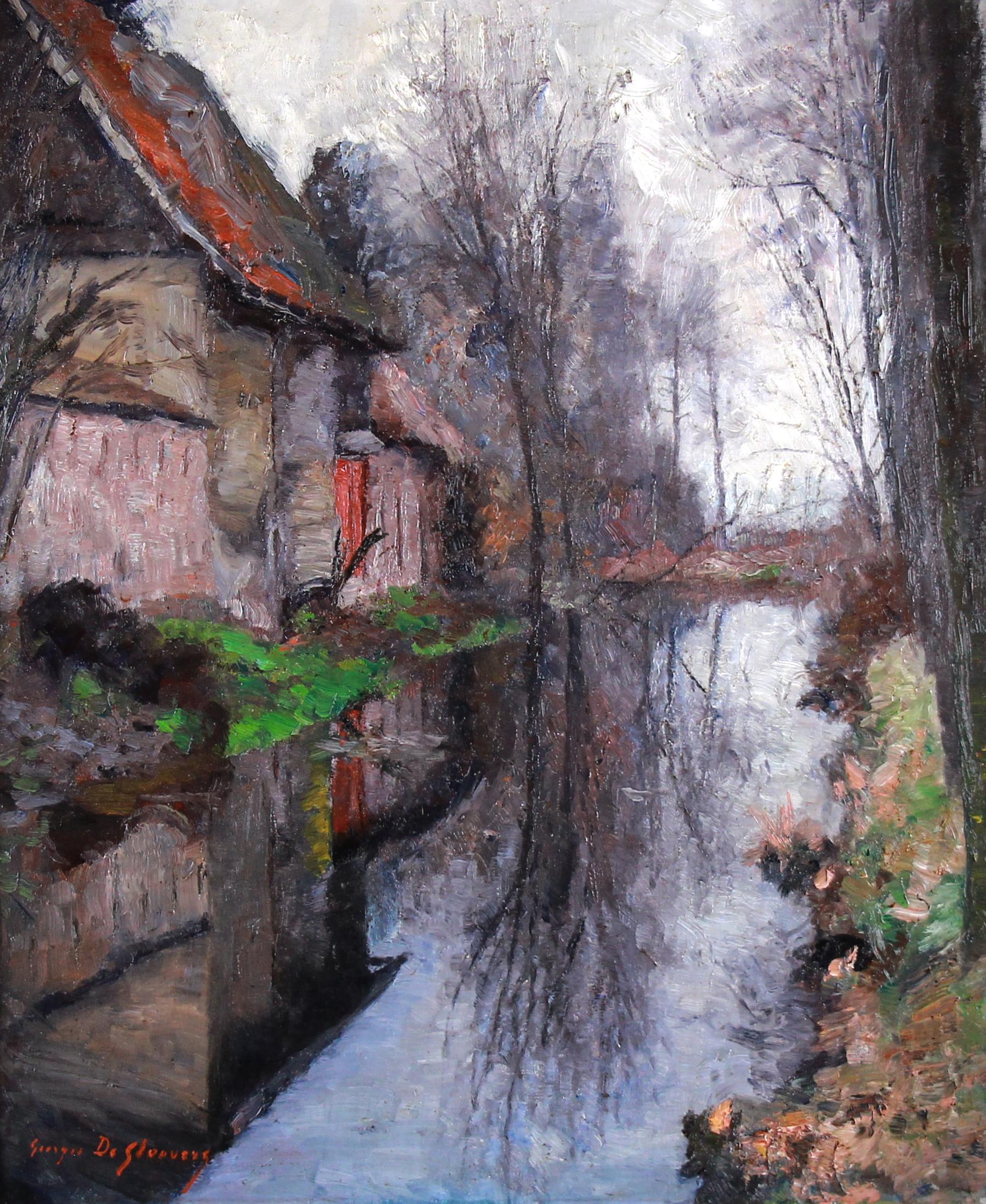 Öl auf Leinwand „reflections In The Stream“ von Georges De Sloovere, Impressionist  im Angebot 1