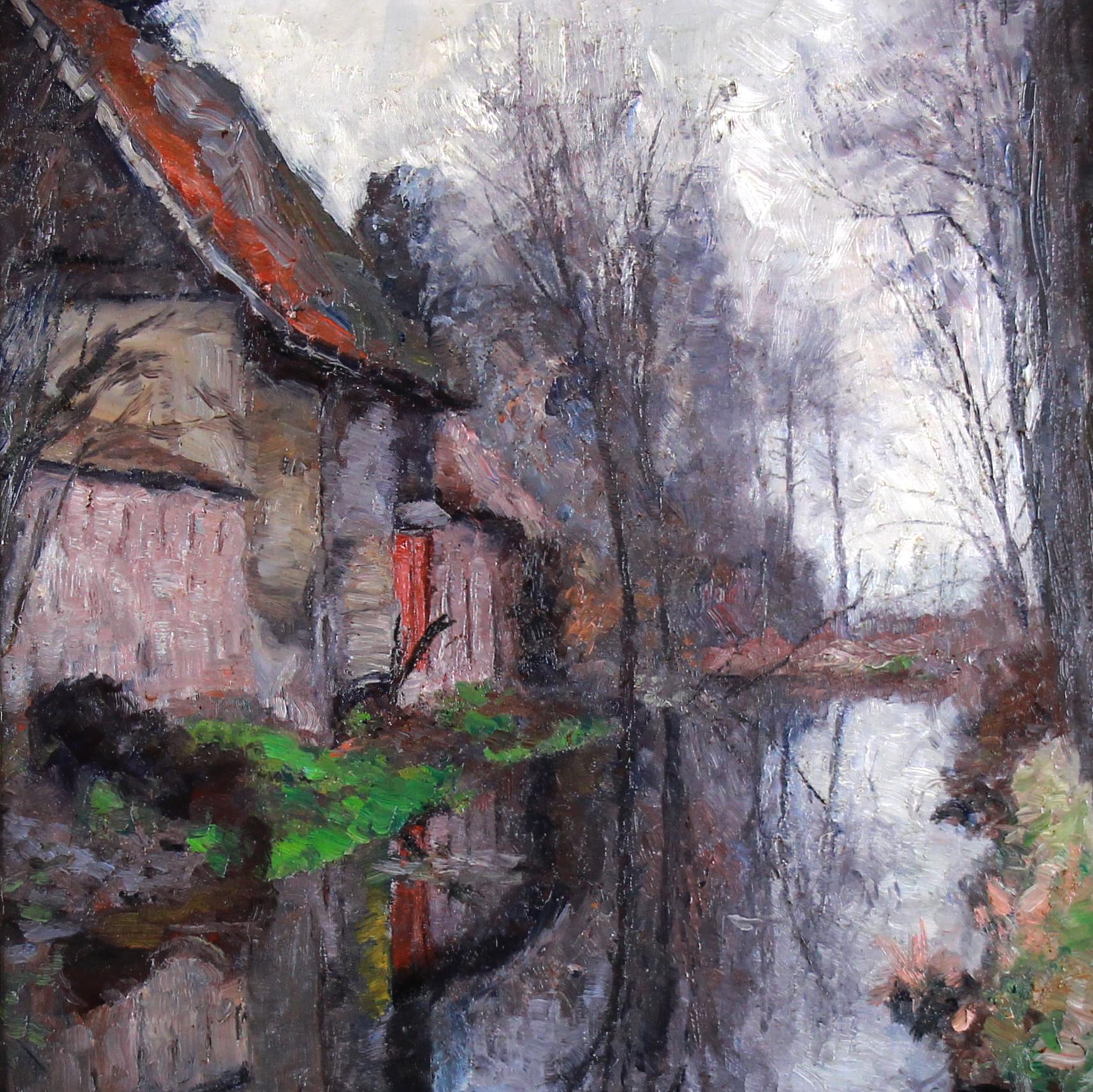 Öl auf Leinwand „reflections In The Stream“ von Georges De Sloovere, Impressionist  im Angebot 2