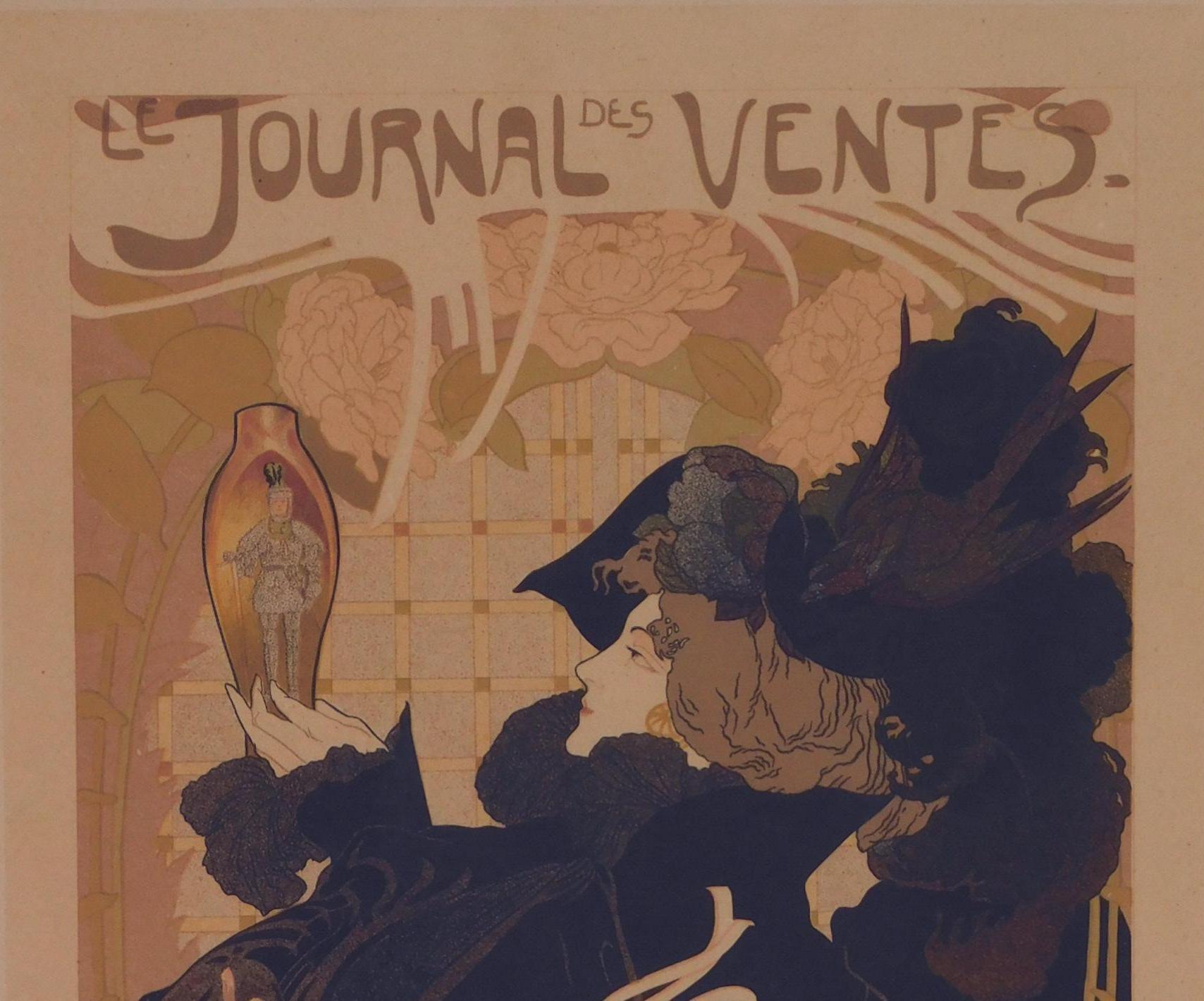 Georges deFeure Art Nouveau Color Lithograph, Journal des Ventes In Excellent Condition For Sale In Phoenix, AZ