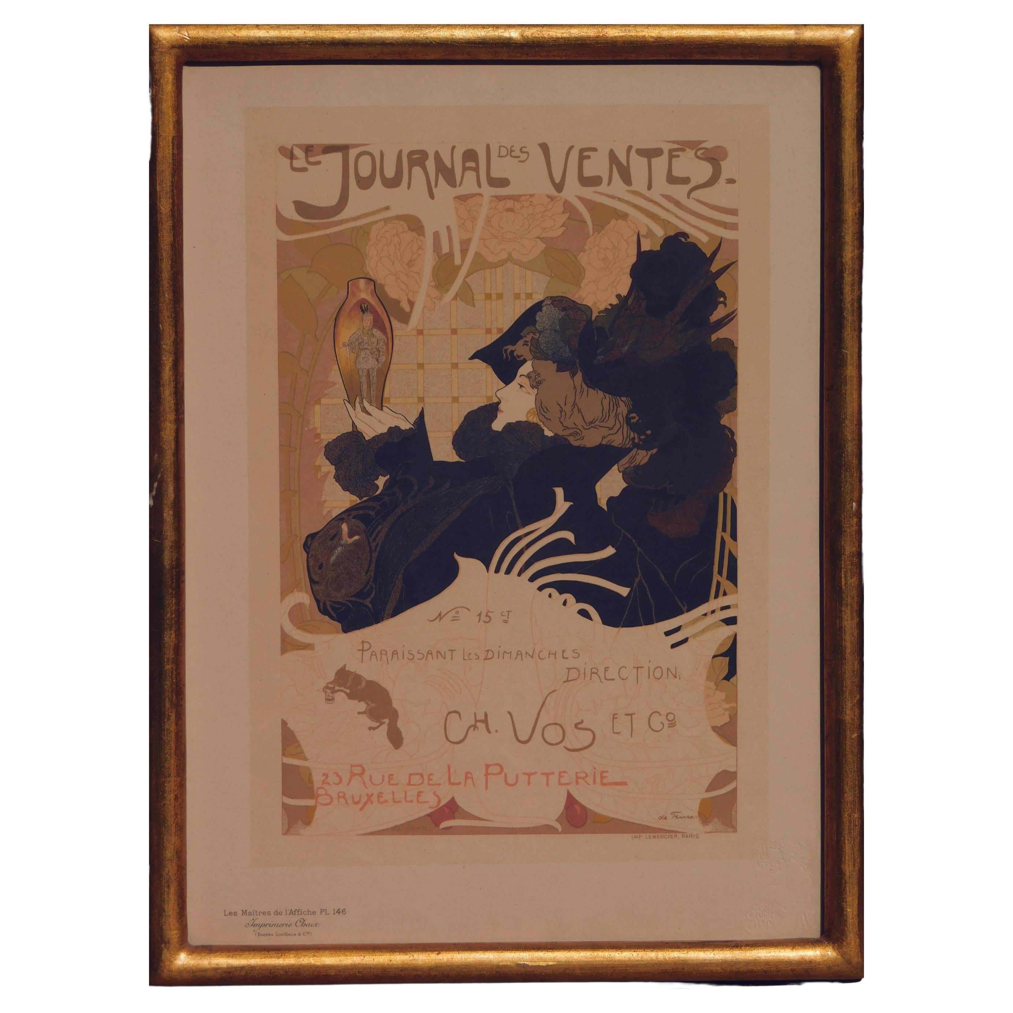 Georges deFeure Art Nouveau Color Lithograph, Journal des Ventes For Sale