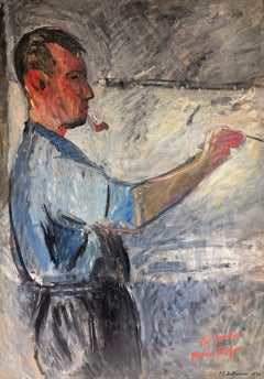 Huge French 1930's Post Impressionist Signed Oil Portrait Artist Painting