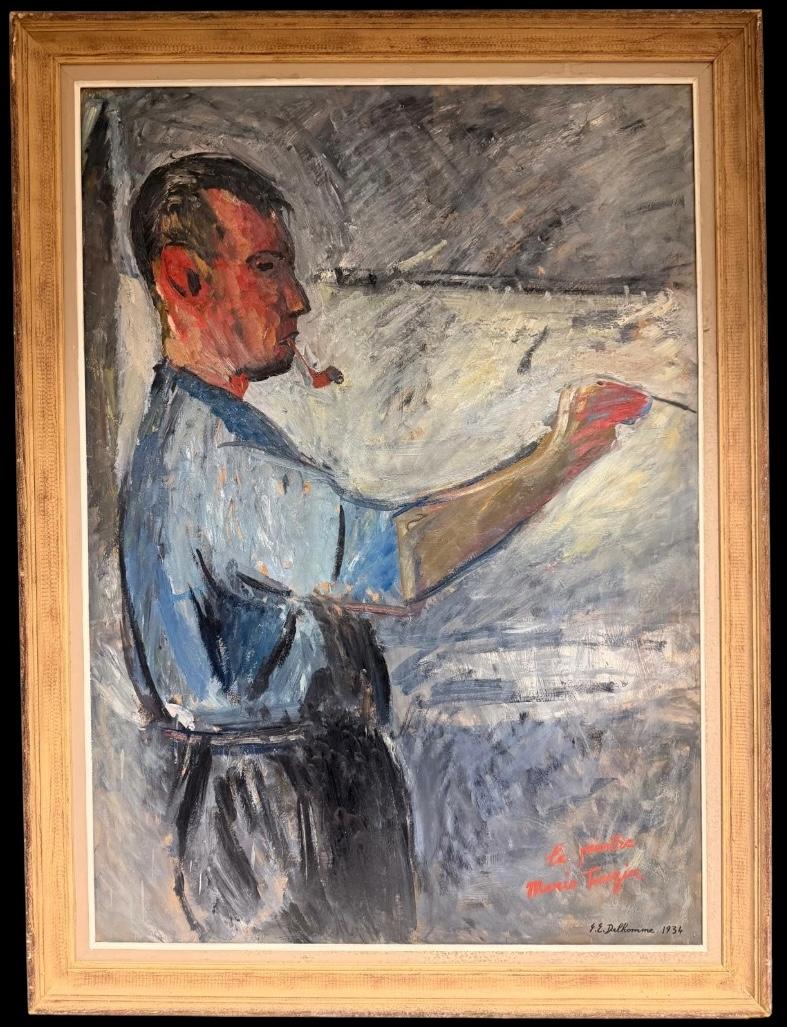 Huge French 1930's Post Impressionist Signed Oil Portrait Artist Painting