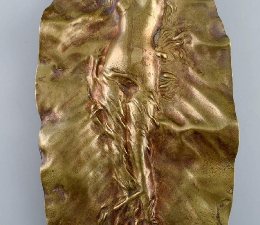 French Georges Delpérier, Art Nouveau Bronze Wall Sculpture, Nude Woman