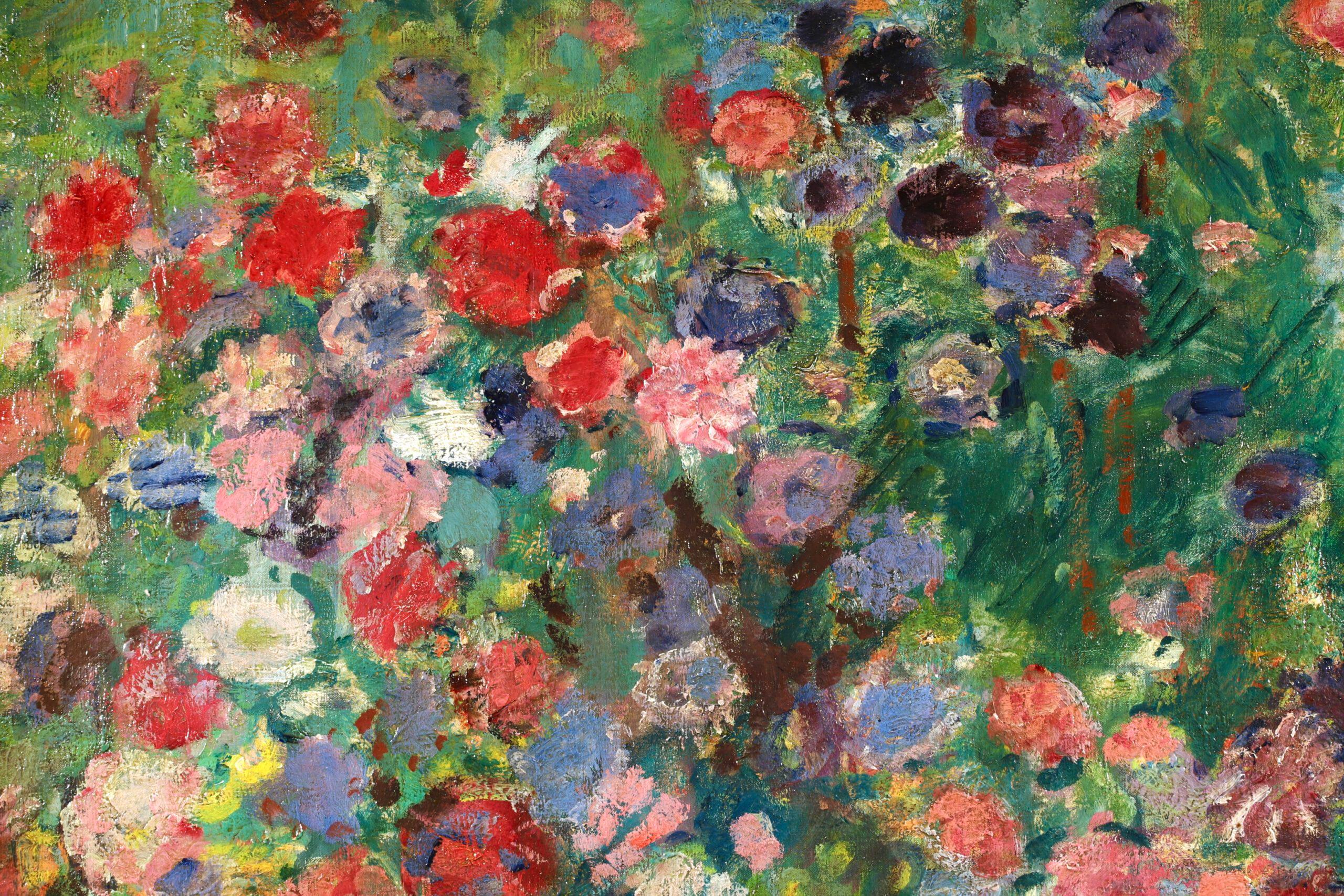 Superbe huile sur toile signée, datant de 1920, du peintre post impressionniste français Georges D'Espagnat. Cette pièce de bonne taille représente un jardin rempli de fleurs bleues, rouges, roses et violettes. 

Signature :
Signé en bas à