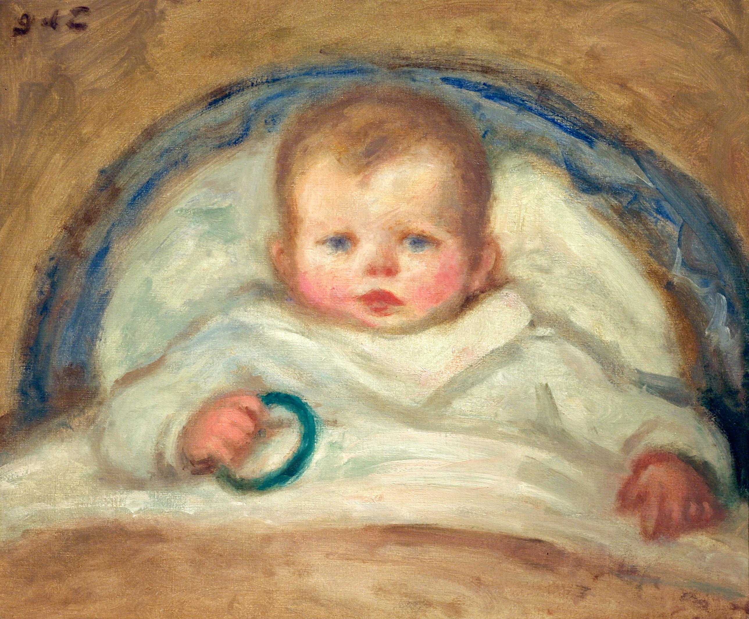 Georges D'Espagnat Figurative Painting - Enfant dans un berceau 