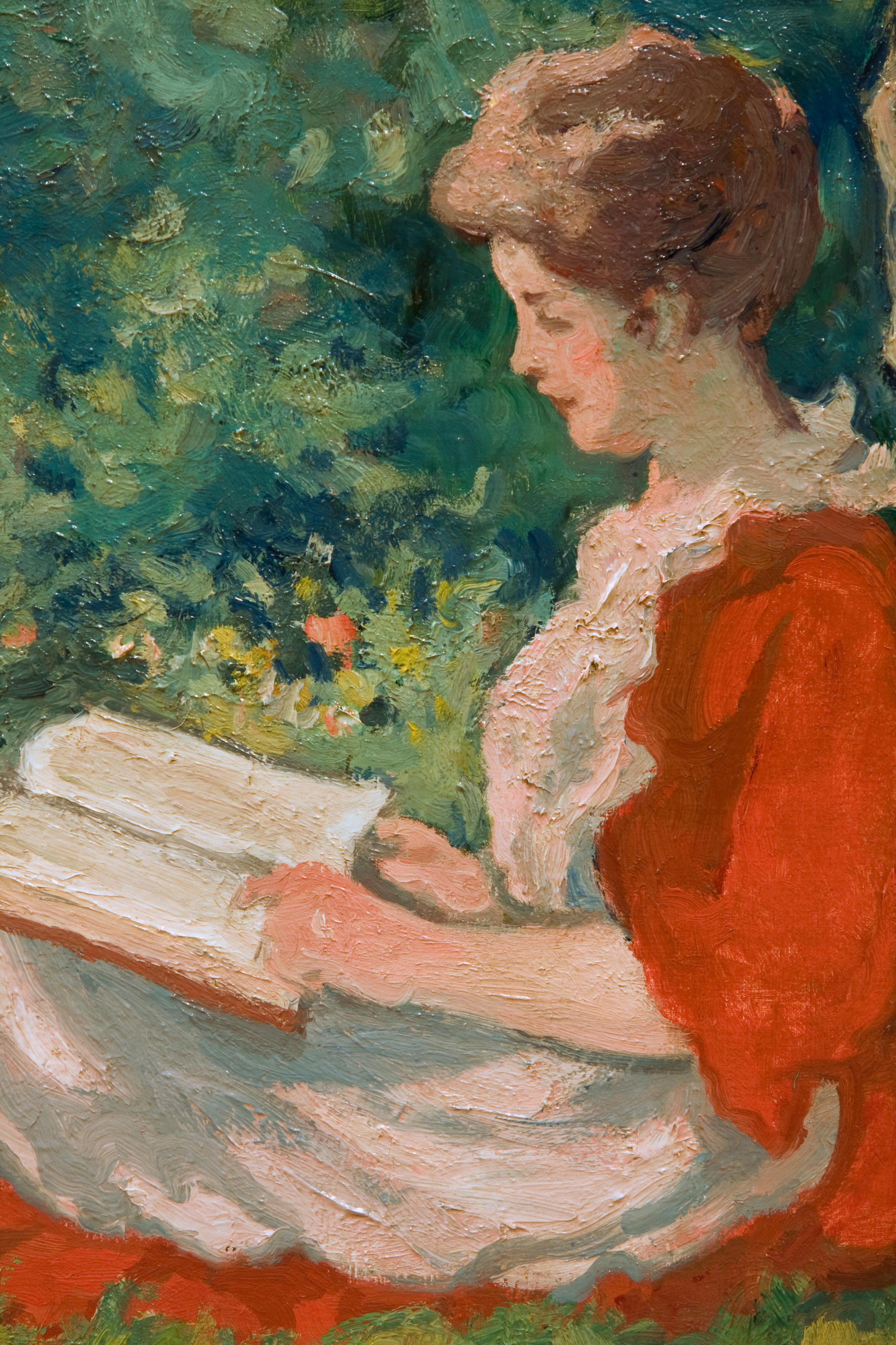 Femme lisant dans un jardin - Painting de Georges D'Espagnat