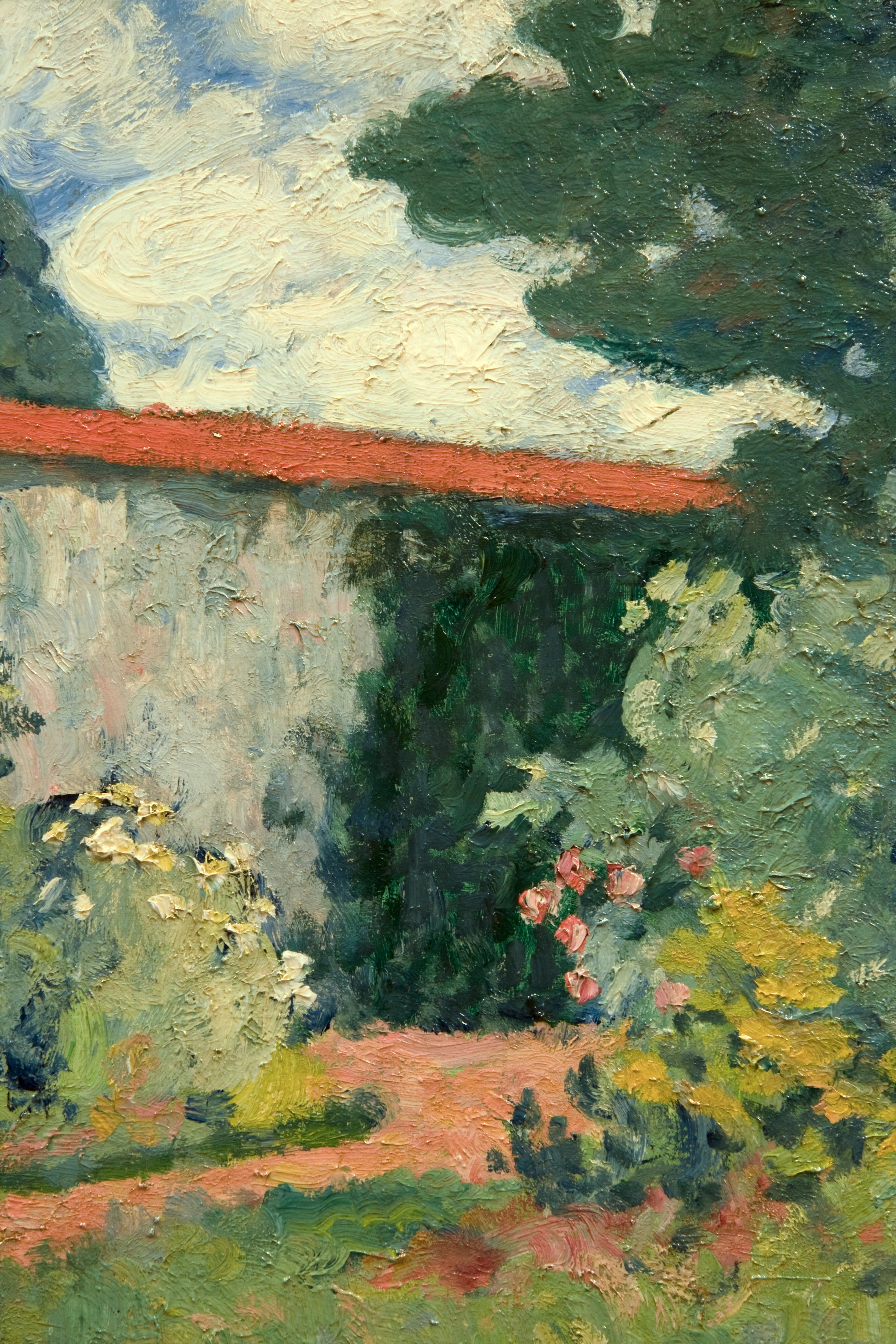 Femme lisant dans un jardin - Post-Impressionist Painting by Georges D'Espagnat