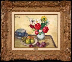 Antique Fleurs & Fruit - Post Impressionist Oil, Still Life Flowers - Georges D'Espagnat