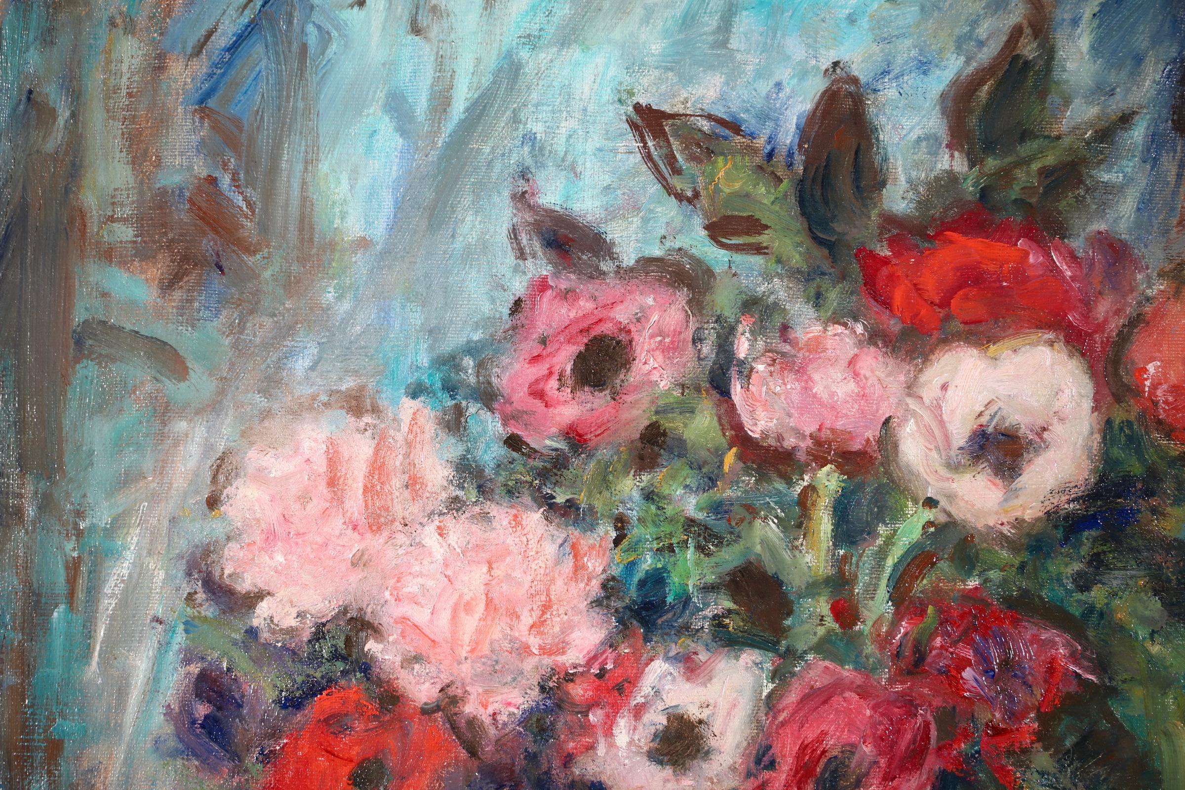 A beautiful still life oil on canvas circa 1920 by French post impressionist painter Georges D'Espagnat. The work depicts red and pink ornamental poppies in a tall white and blue vase. 

Signature:
Signed upper right

Dimensions:
Framed: