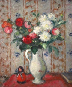 Flowers & Matroyshka - Post Impressionist Oil, Still Life by Georges D'Espagnat