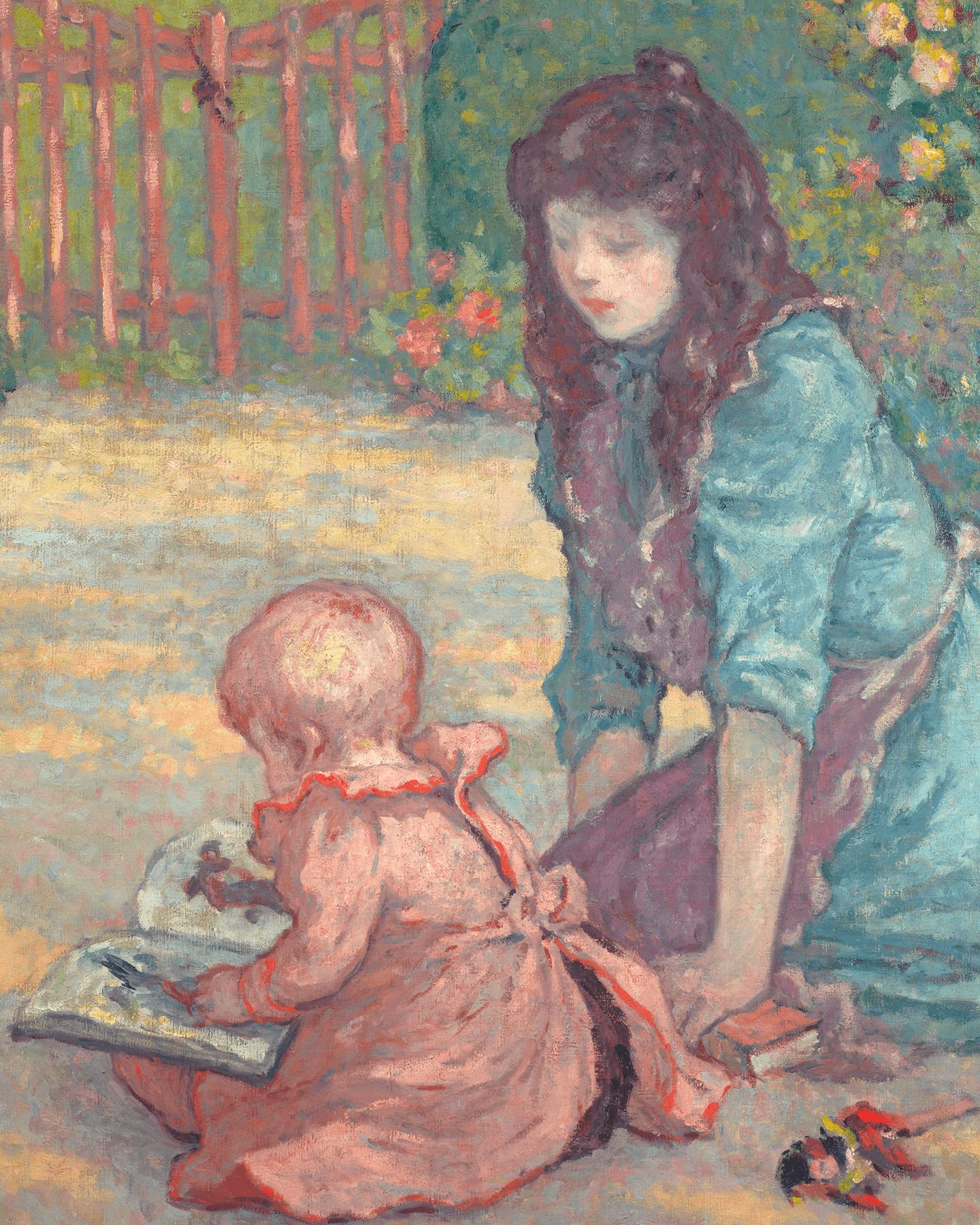 La lecture au jardin (Lesson dans le jardin) - Post-impressionnisme Painting par Georges D'Espagnat