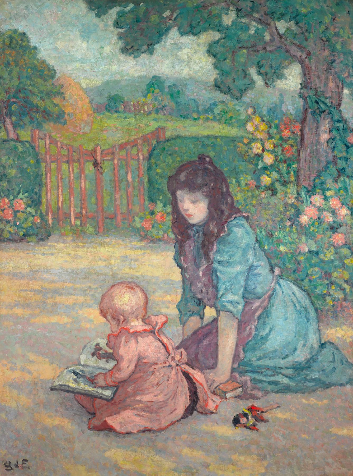 Georges D'Espagnat Portrait Painting – La lecture au jardin (Lesson im Garten)