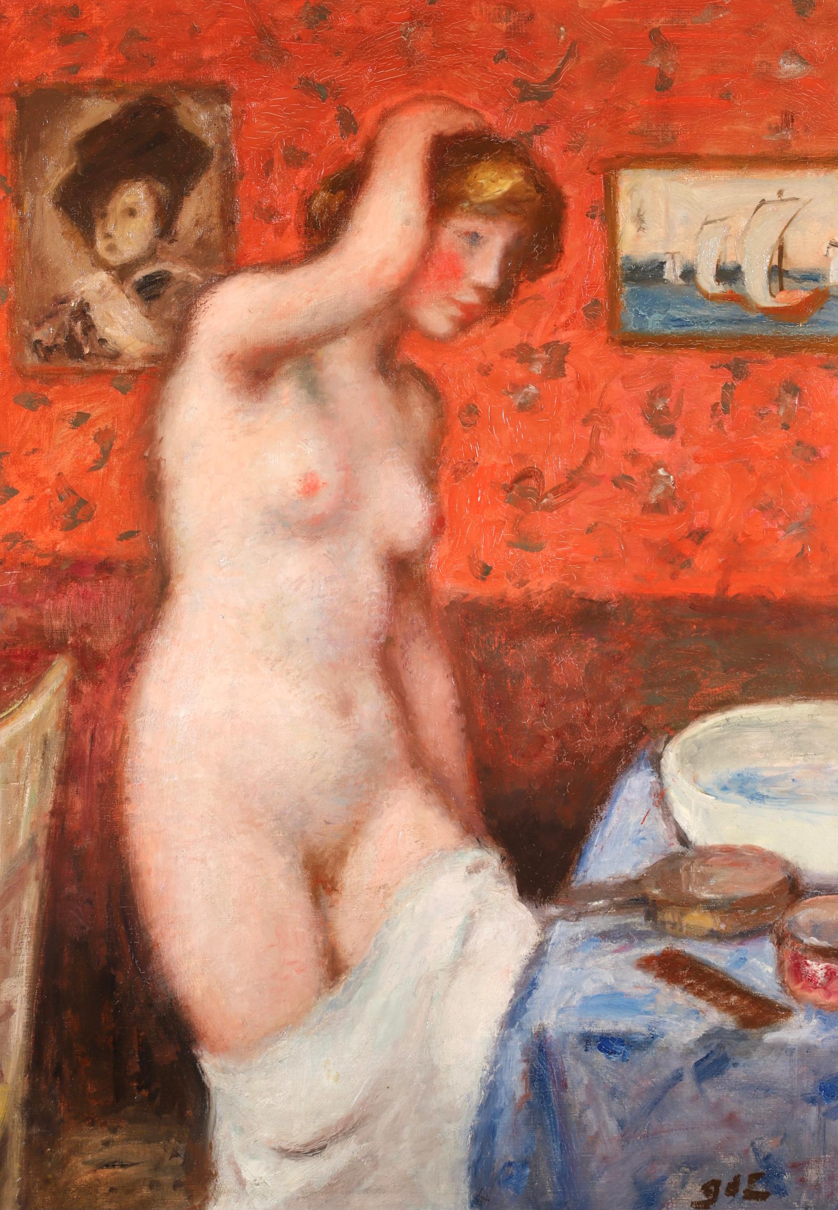 La Toilette - Post-Impressionist Nude Oil Painting by Georges D'Espagnat For Sale 1