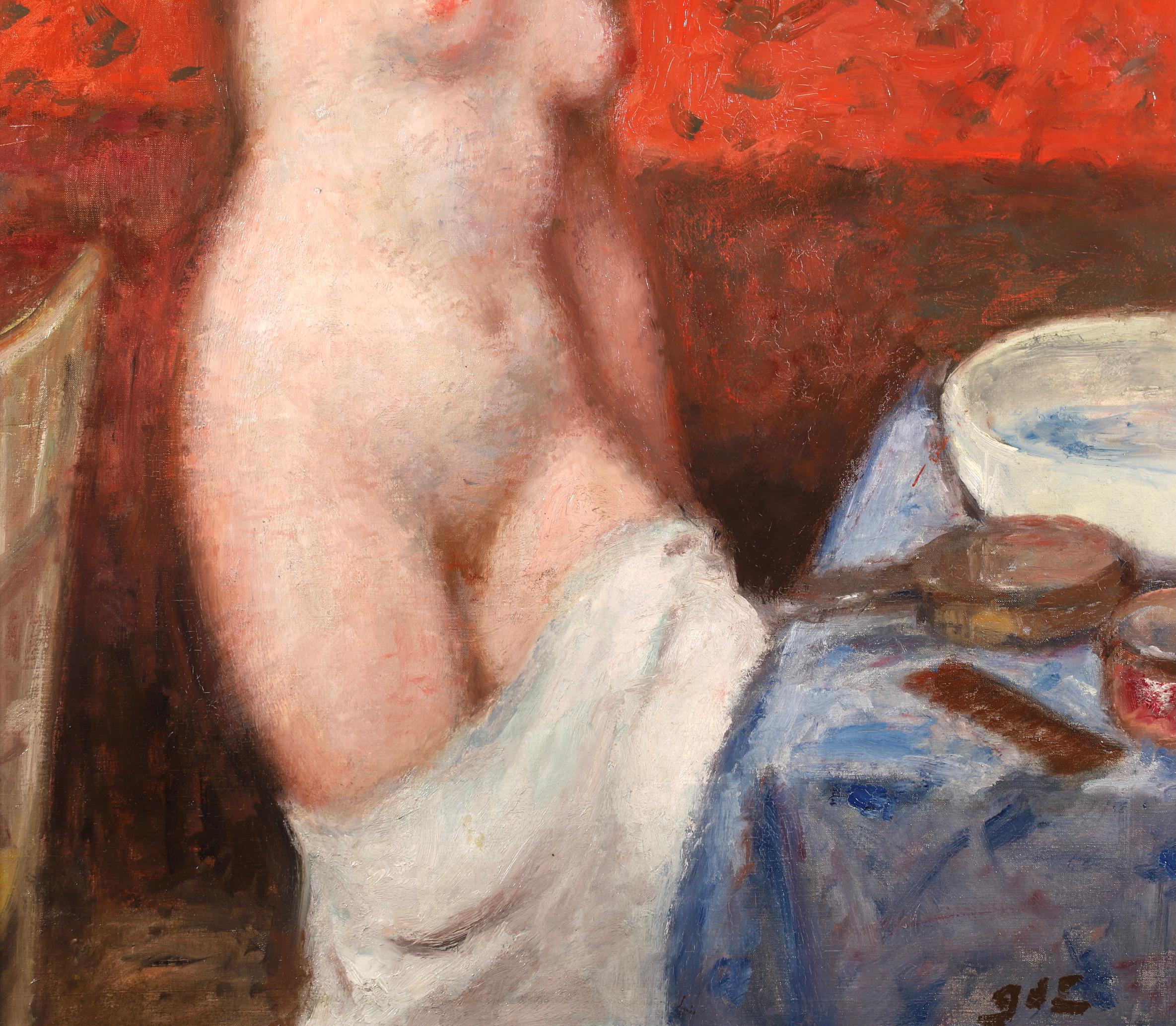 La Toilette - Post-Impressionist Nude Oil Painting by Georges D'Espagnat For Sale 4