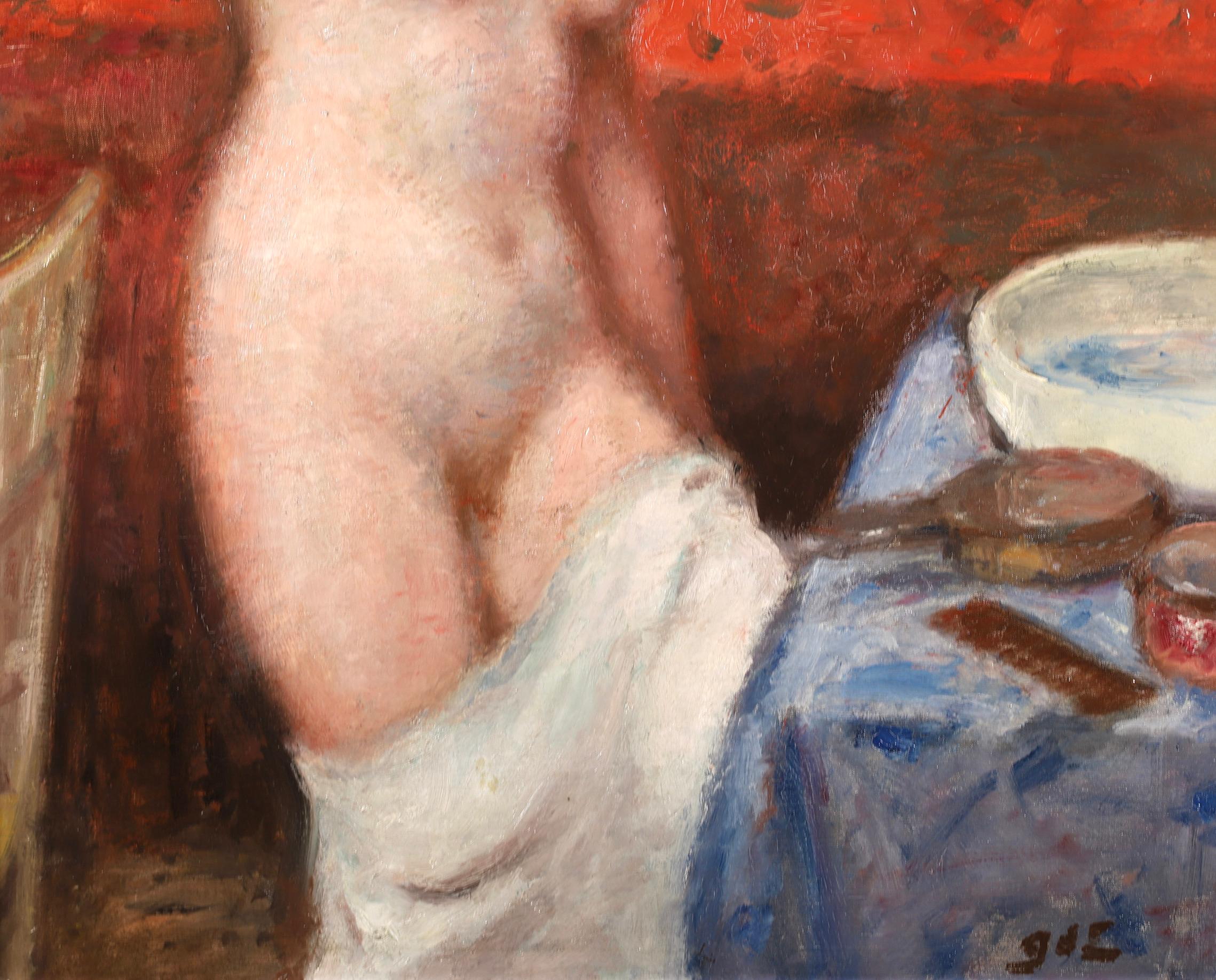 La Toilette - Post-Impressionist Nude Oil Painting by Georges D'Espagnat For Sale 5