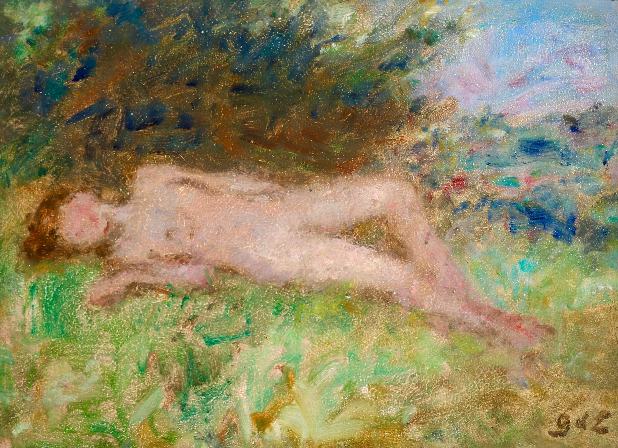 Nu allonge - Post Impressionist Nude Figurative Oil - Georges D'Espagnat For Sale 1