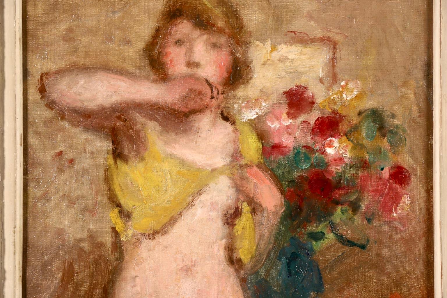 Nu avec des fleurs – Postimpressionistisches Ölgemälde, Akt und Blumen – Georges D'Espagnat im Angebot 3