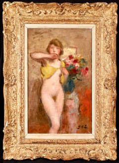 Nu avec des fleurs – Postimpressionistisches Ölgemälde, Akt und Blumen – Georges D'Espagnat