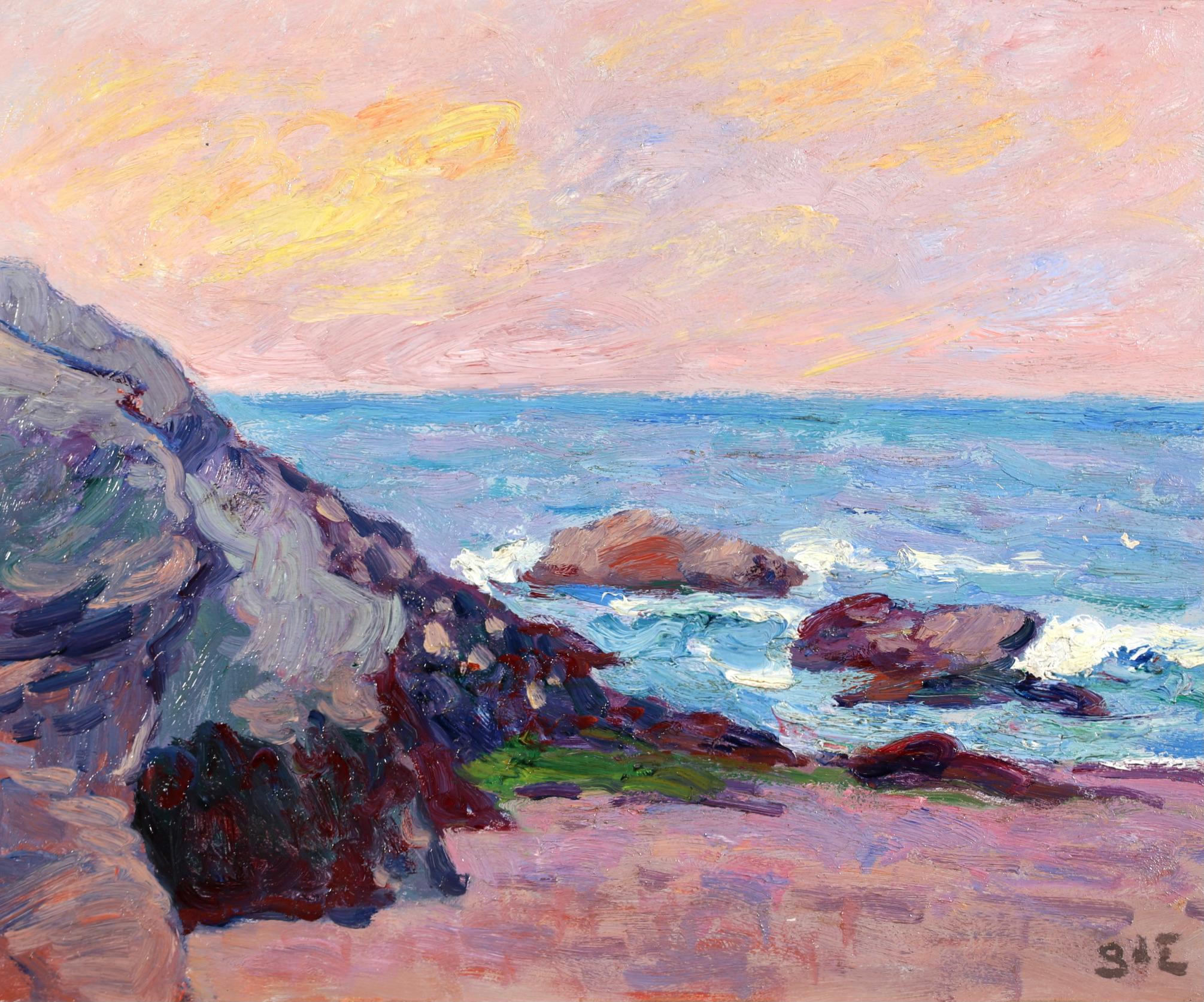 Plage a Belle Ile - Post Impressionist Landscape Oil by Georges D'Espagnat For Sale 1