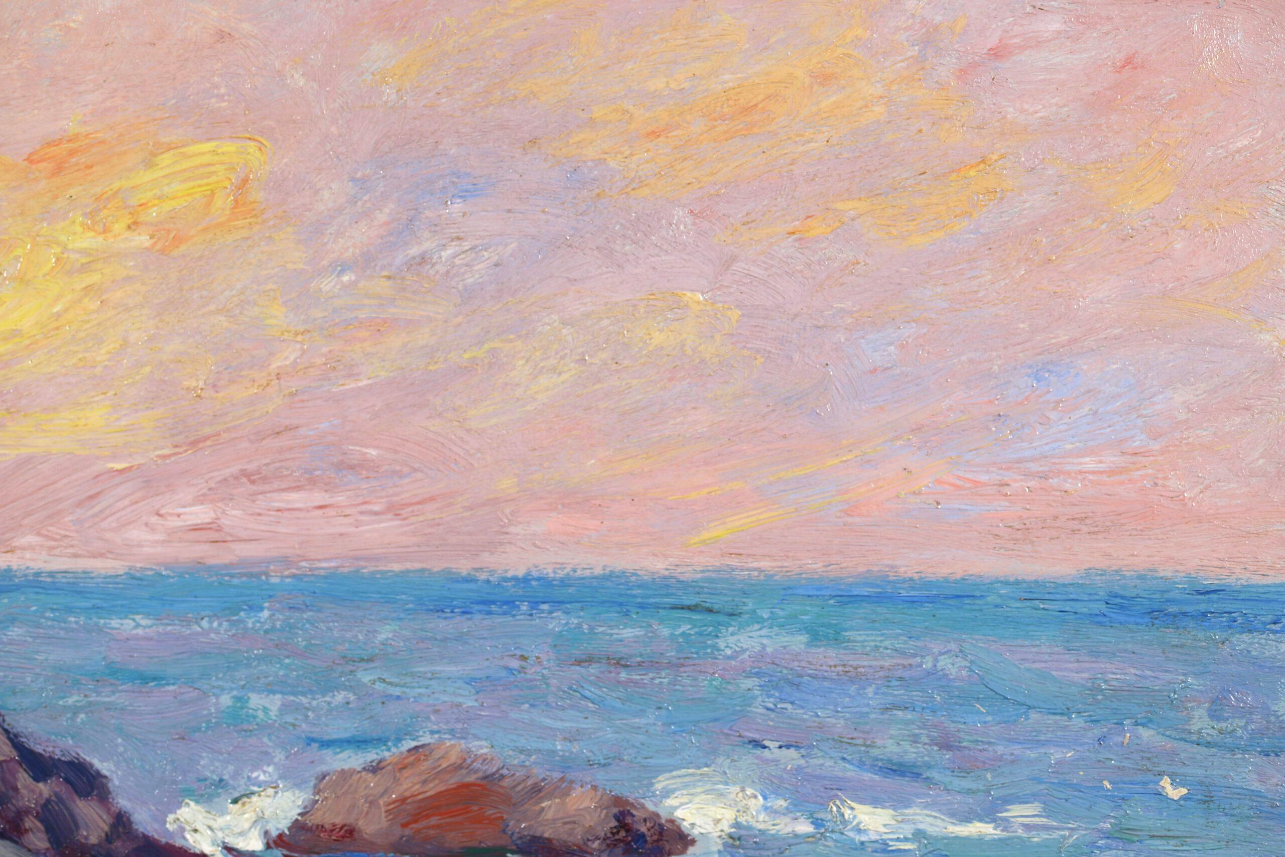 Plage a Belle Ile - Post Impressionist Landscape Oil by Georges D'Espagnat For Sale 3