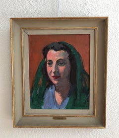 Portrait of a Woman with Green Headscarf, Oil on Canvas, 1940s