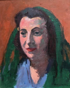 Vintage Portrait of a woman with a green headscarf