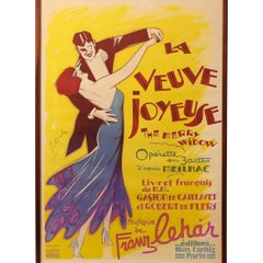 Art Deco La Veuve Joyeuse 1936 Original französisches Operettenplakat von Georges Dola