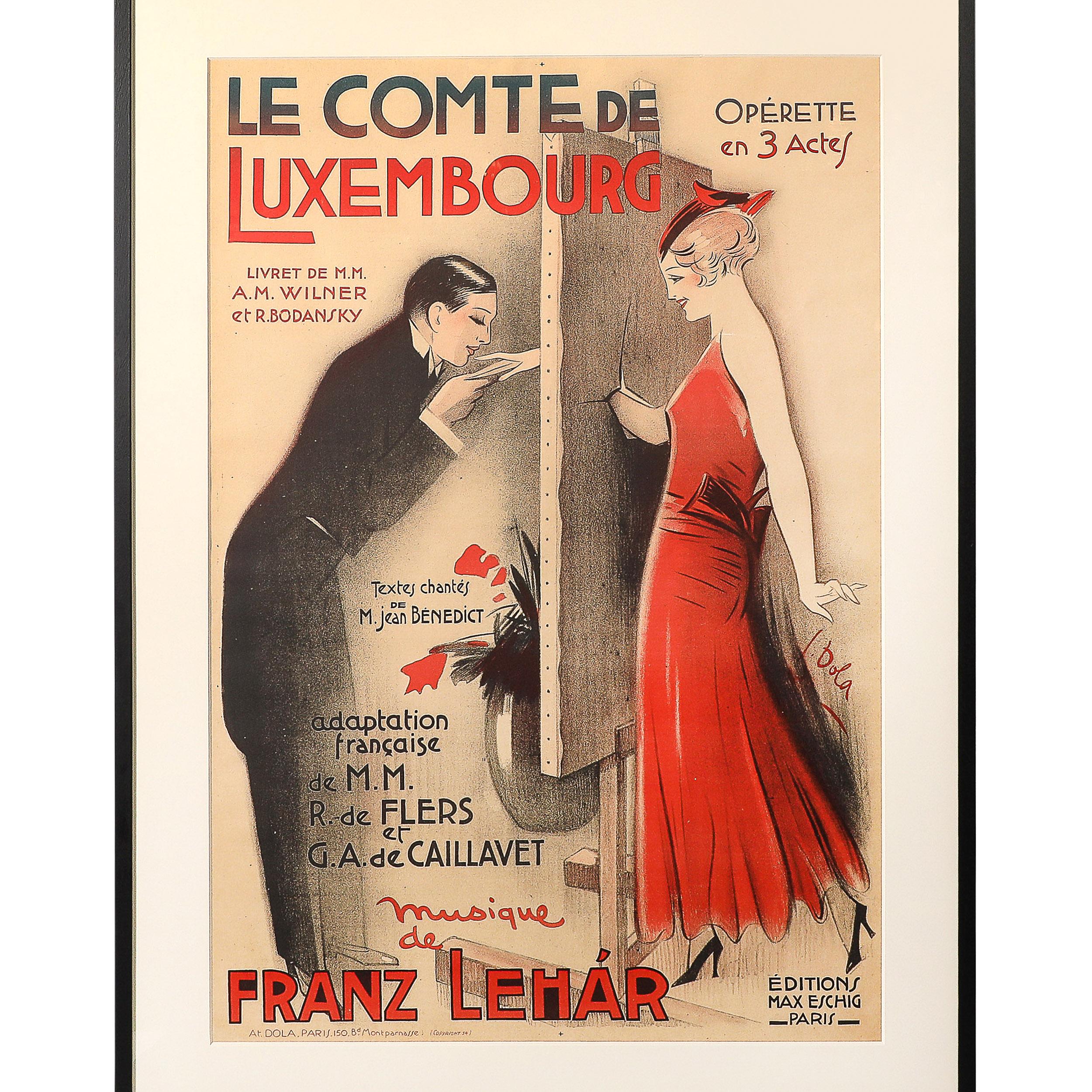 Art Deco Lithograph Poster Franz Lehar, Le Comte de Luxembourg by Georges Dola For Sale 1