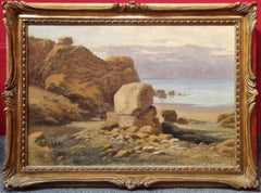 Marina francesa Bretaña pescadoras Mar Puesta de sol Siglo XIX