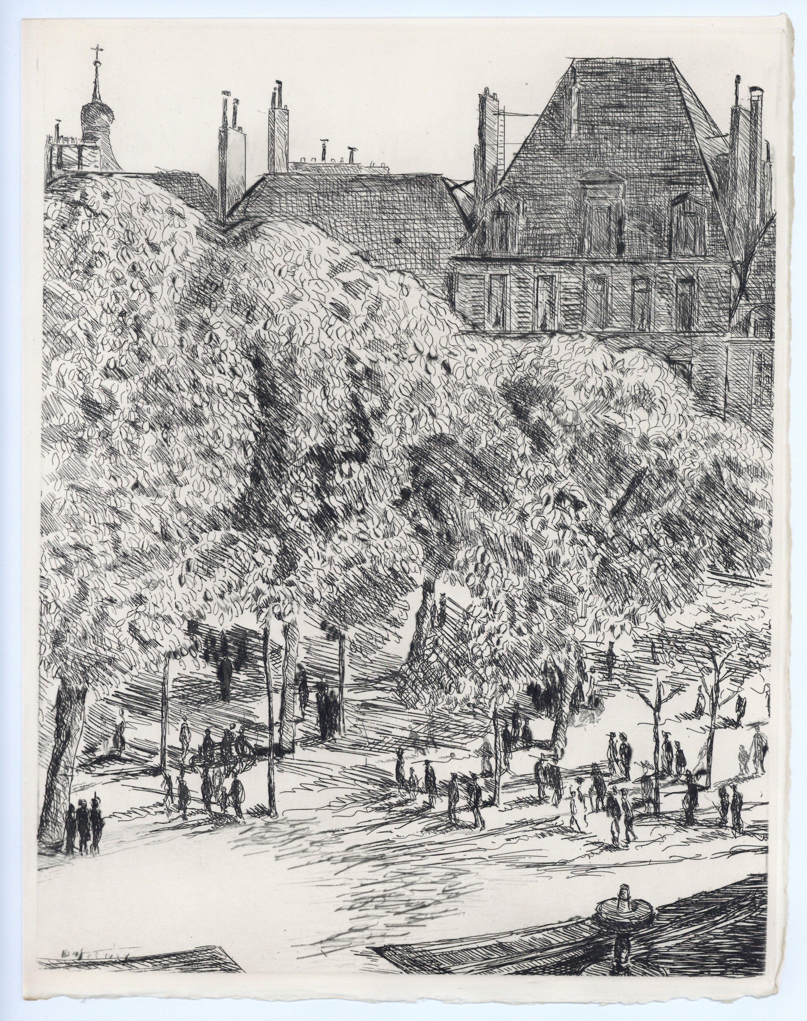 "Plaza de los Vosgos" grabado original - Print de Georges Dufrenoy