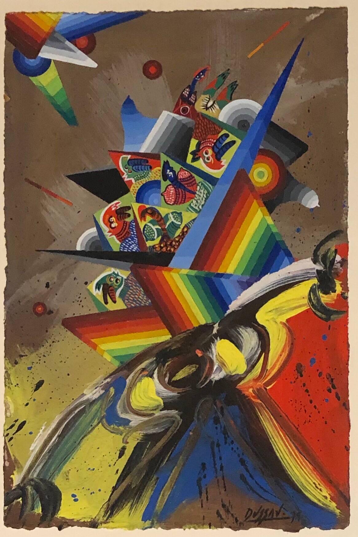 Composition de peinture abstraite surréaliste et colorée française de style futuriste I